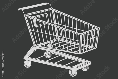  metal wire shopping cart, modern minimalist design, dark background, 3d render