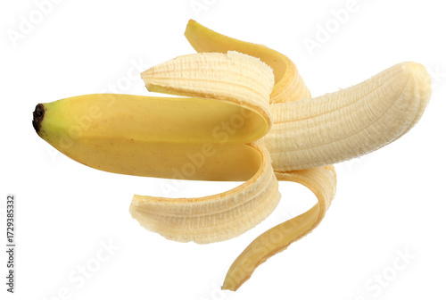 peeled banana isolated on white background