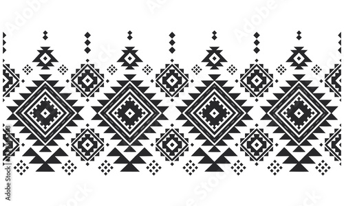 Tribal-inspired Repeating Geometric Pattern Border in Black and White