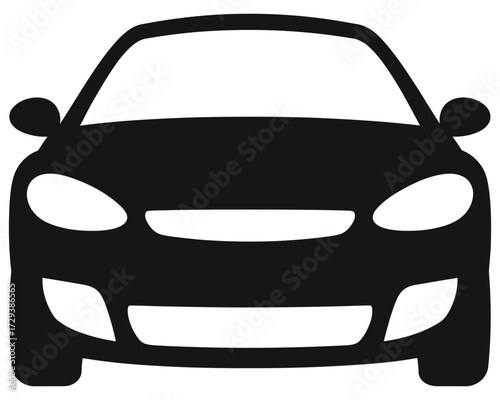 A stylized illustration of a generic passenger car's front view, presented as a minimalist black silhouette, perfect for automotive concepts and transportation designs