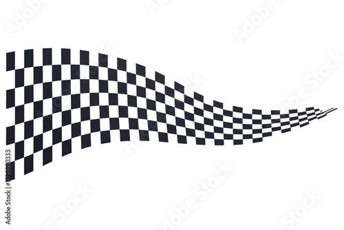 Dynamic illustration of a classic black and white checkered flag, elegantly waving to signify triumph, speed, and the thrilling end of a competitive race event