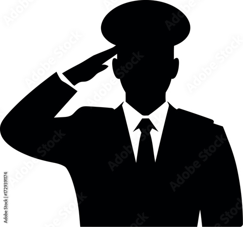 Silhouette of a uniformed person saluting with respect and honor.