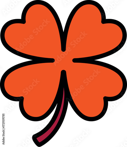 Vibrant orange four-leaf clover symbol of luck and good fortune