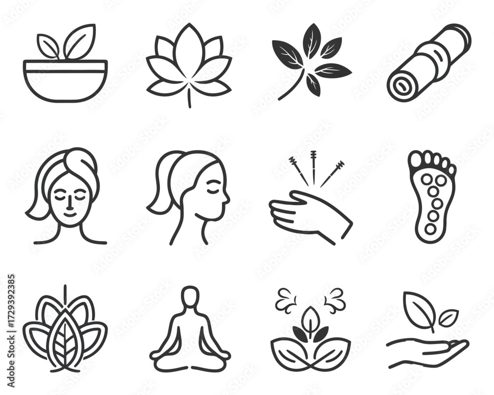 Fototapeta premium Holistic Wellness and Self-Care Icons A Collection of Symbols for Health, Beauty, and Tranquility