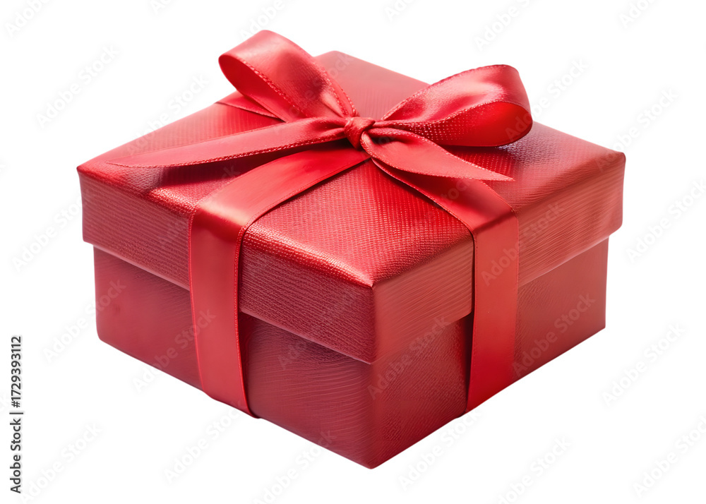 Fototapeta premium Square Red Gift Box With Red Satin Ribbon And Bow Isolated present isolated on a transparent background