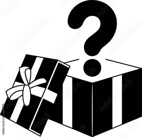 Mystery gift box with a question mark, symbolizing surprise and unknown contents.