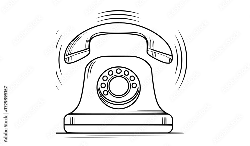 a line drawing of an old-fashioned telephoneblack, dial, draw, icon, illustration, phone, retro 