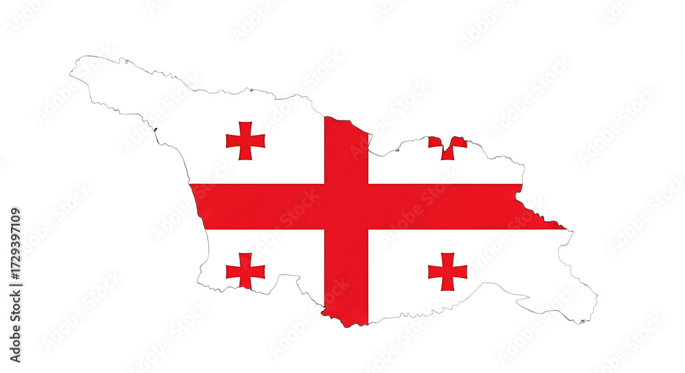 Fototapeta premium Georgia map outline with flag isolated on transparent background the map is in the shape of the country and is filled with the colors of the national flag a creative and unique design element for vari
