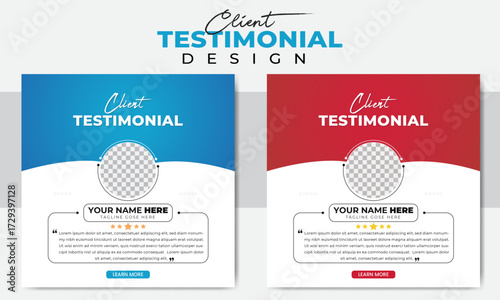Modern clean customer feedback testimonial social media post web banner template. client testimonial comment or multiple colour design. Customer review banner set. Testimonial banner design.
