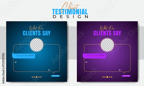 Modern clean customer feedback testimonial social media post web banner template. client testimonial comment or multiple colour design. Customer review banner set. Testimonial banner design.