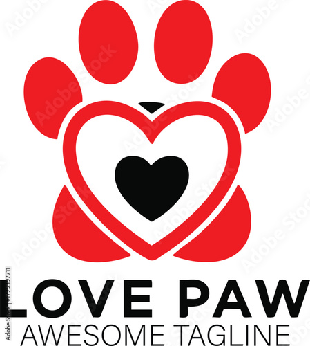 Vector art of love paw logo with heart and paw print