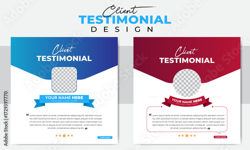 Modern clean customer feedback testimonial social media post web banner template. client testimonial comment or multiple colour design. Customer review banner set. Testimonial banner design.