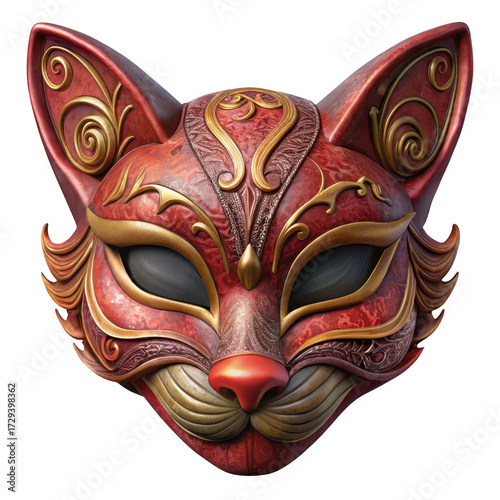 Ornate venetian cat mask detailed festive masquerade costume accessory elegant design isolated on transparent background