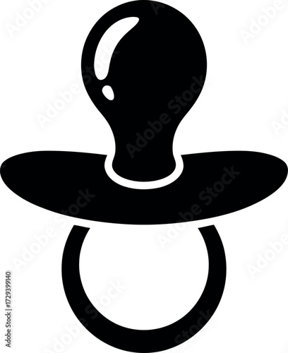 Simple black silhouette of a baby pacifier, representing comfort and infancy