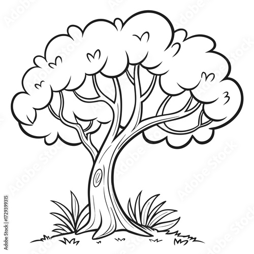 Stylized tree with leafy canopy outline black