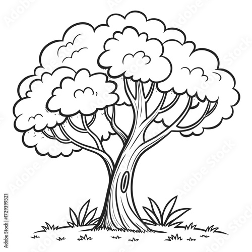 Lush leafy tree with textured bark nature foliage