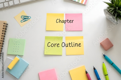 Arrangement of colorful sticky notes displaying chapter outlines