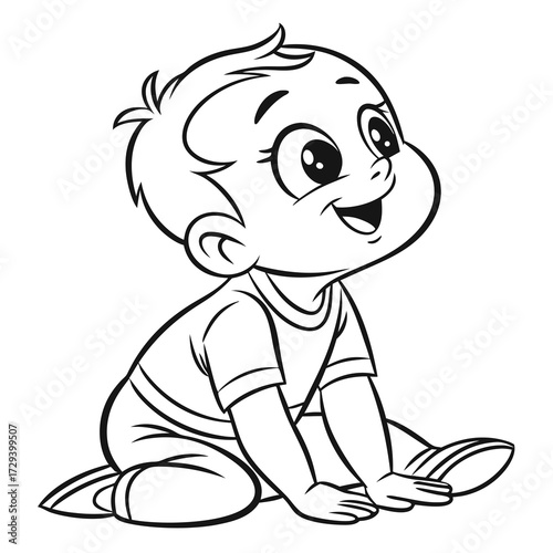 Happy cartoon baby sitting child