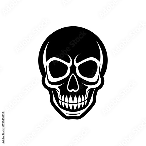 Illustration of a black skull on transparent background silhouette