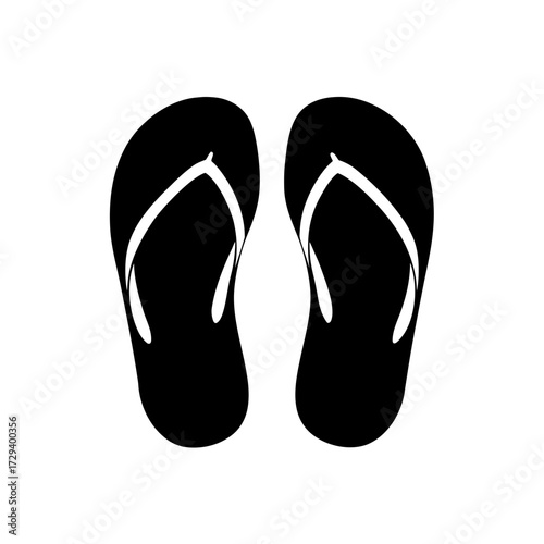 Two black flip flops isolated on transparent background silhouette