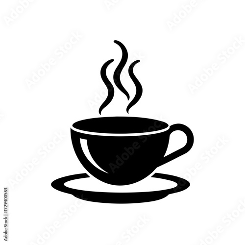 Steaming cup on saucer icon on transparent background silhouette