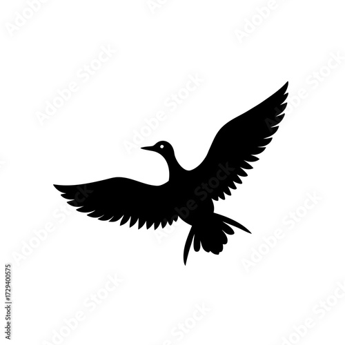 Silhouette of a flying duck on transparent background