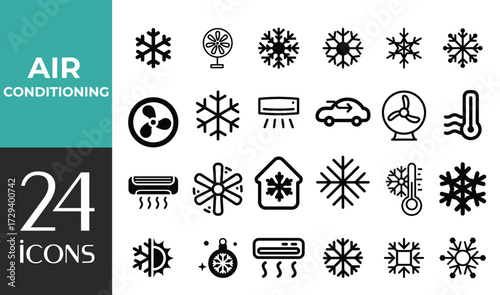 Air conditioning symbol. Climate control concept, house cooling, comfort living. Conditioner vector icon set. Conditioner with fresh air
