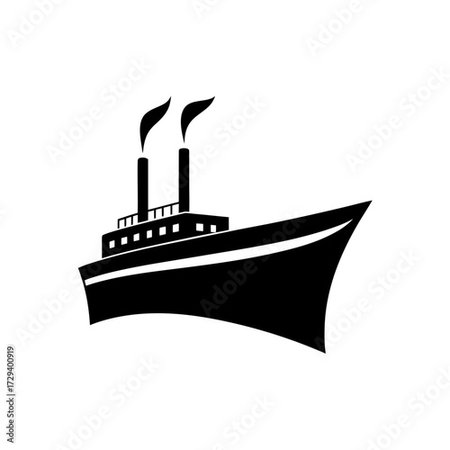 Silhouette of a steamboat ship on transparent background