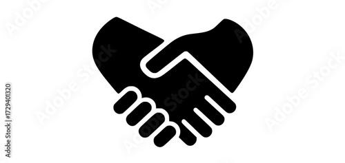 a black and white icon of two hands shakingblack, design, flat, hand, handshake, icon, illustration, shake, style, symbol, vector icon 