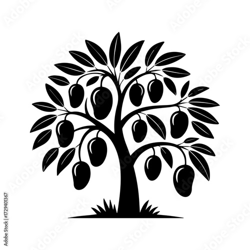 black and white tree, black and white mango tree design, mango tree design, tree mango,  mango silhouette, tree silhouette design 