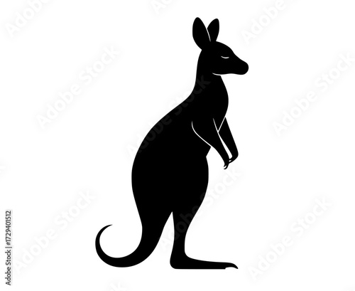 a black and white silhouette of a kangaroo standing uprightanimal, black, illustration, kangaroo, profile, stand 