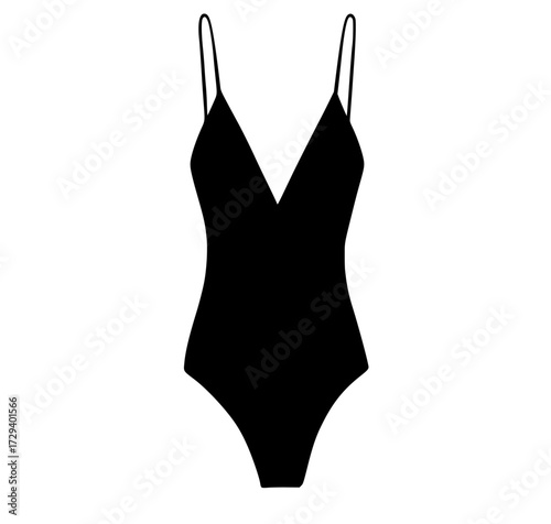 a black one-piece swimsuit with a plunging neckline and thin strapsbandeau, bikini, bikini top, black, contain, image, swimwear 