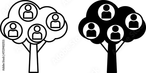 Family Tree Icons. Black and White Vector Illustrations. Family Relationships. Family Concept