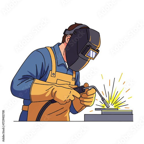 Welder in Action Skilled Craftsman Working with Precision Tools in Industrial Setting