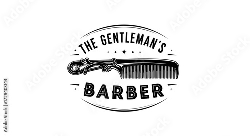Vintage barbershop logo template with a classic comb illustration. An emblem for a gentleman's grooming salon and hairstyling services