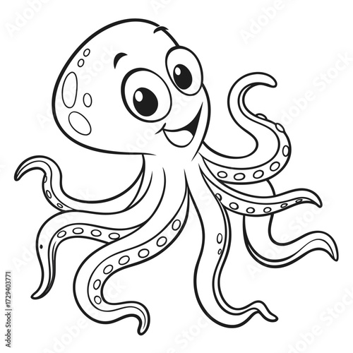Happy cartoon octopus with wavy tentacles animal marine