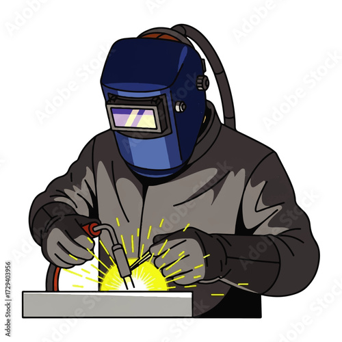 Welder at Work Sparks Flying in Metal Fabrication