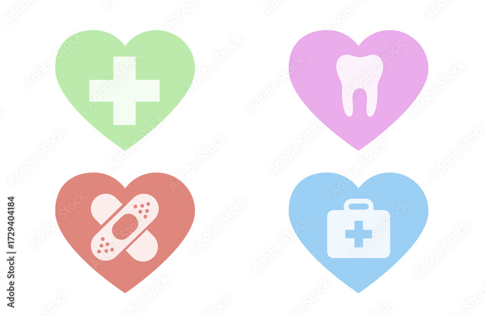 Obraz premium Medical Heart Icons Representing Healthcare Emergency Services and General Wellness