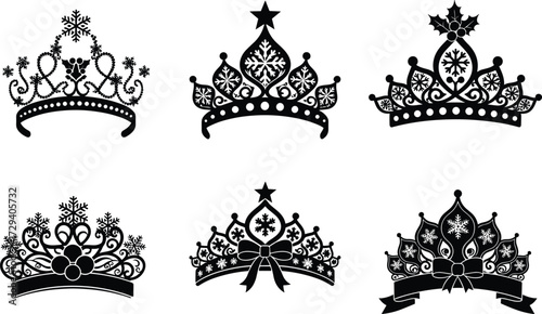 Winter crown illustration, holiday tiara design, festive snowflake crown, Christmas holly headpiece, decorative royalty clipart, seasonal ornament vector art