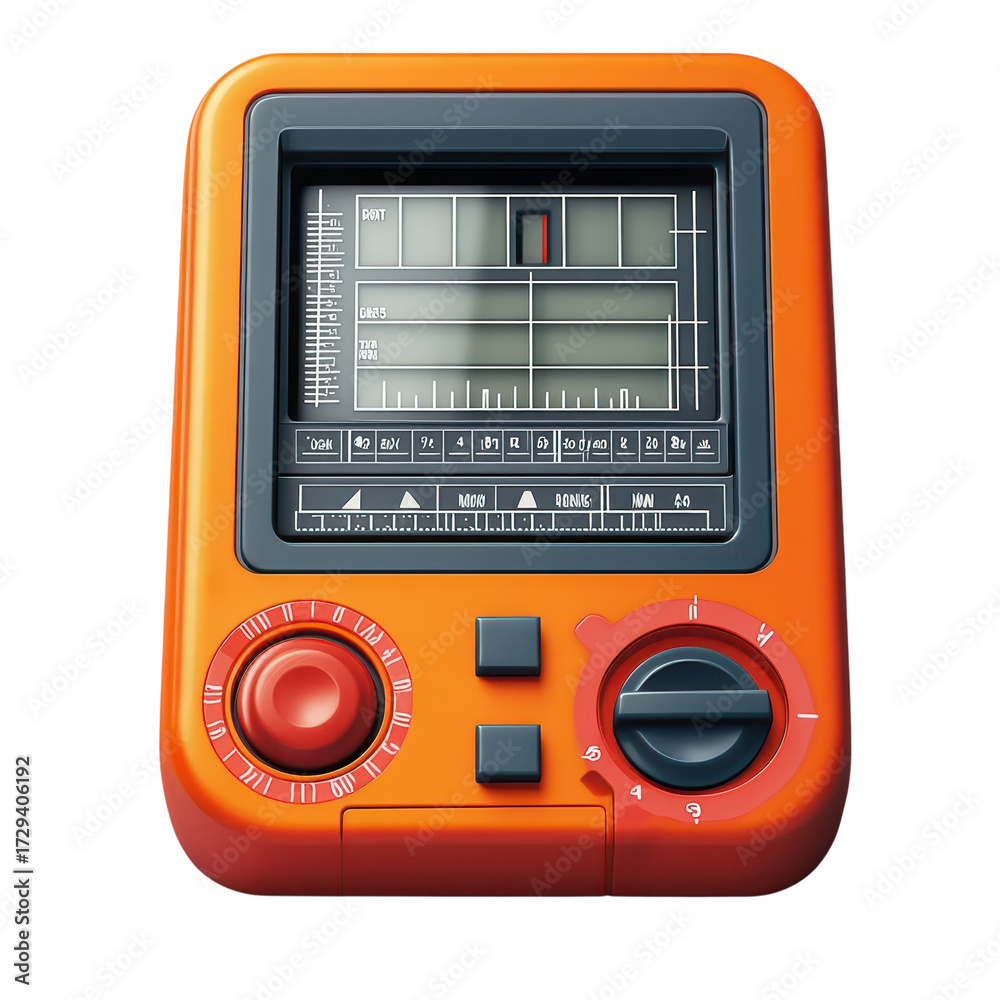 Fototapeta premium Orange handheld device with screen and control knobs
