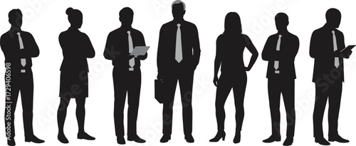 Silhouettes of business team, professional people standing, corporate colleagues, office teamwork illustration, leadership, staff diversity concept
