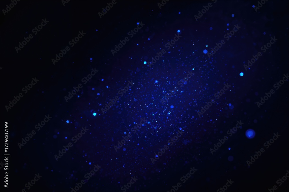 Fototapeta premium Abstract background with dark blue hues and glowing dust particles, featuring light ray effects
