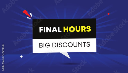 final hours big discounts editable web banner vector art illustration icon badge label template design black white shapes dark light blue gradient sunshine abstract business background 4k