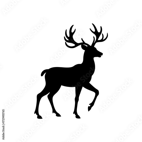 Silhouette of a deer with antlers on transparent background