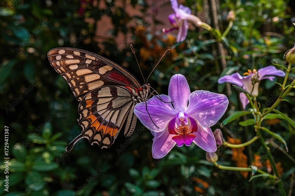 Obraz premium Butterflies fluttering in a vibrant butterfly garden