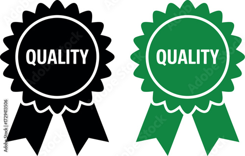 Official seal of quality, awarded for excellence and achievement in black and green