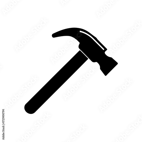 Silhouette of a black hammer on transparent background
