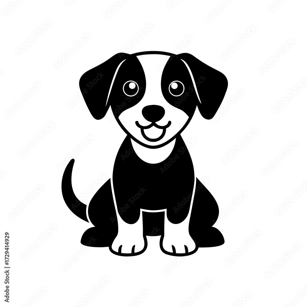 Fototapeta premium Cartoon puppy sitting upright on transparent background silhouette