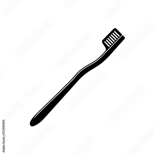 Simple toothbrush black outline on transparent background silhouette