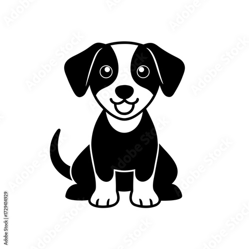 Cartoon puppy sitting upright on transparent background silhouette